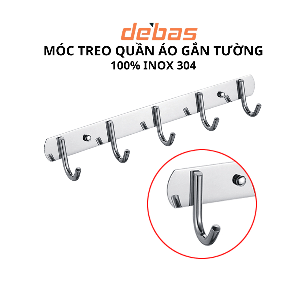 Móc treo quần áo inox sus 304 5 móc 7 móc gắn tường dán tường không ...