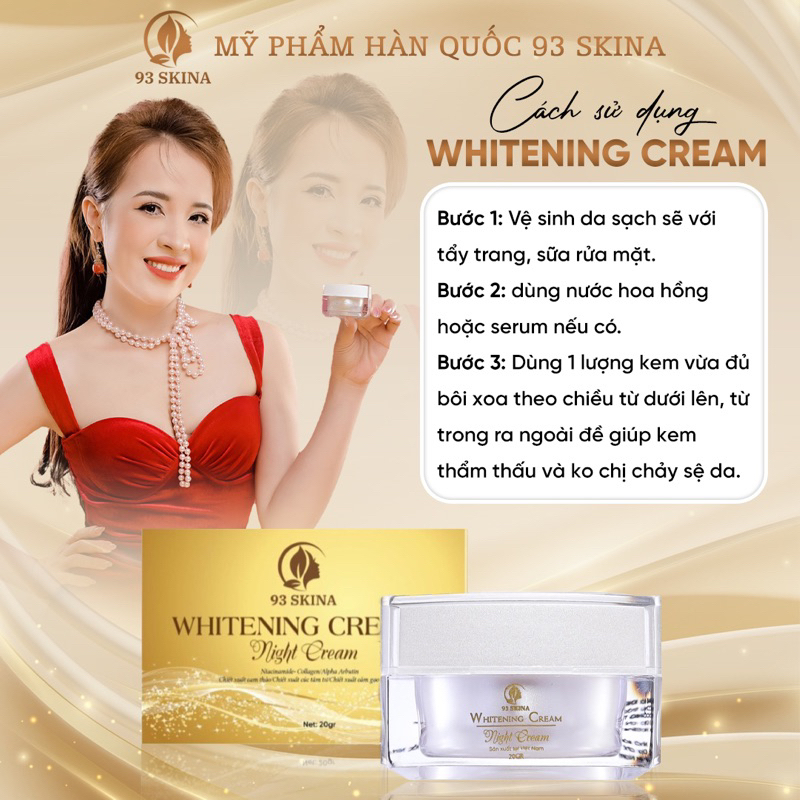 Kem Face dưỡng trắng da - mờ thâm nám - tàn nhang ban đêm giúp da căng mịn WHITENING CREAM 93Skina