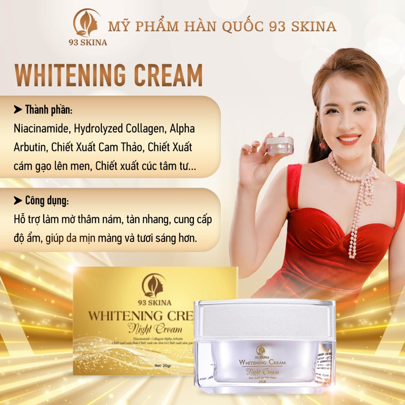 Kem Face dưỡng trắng da - mờ thâm nám - tàn nhang ban đêm giúp da căng mịn WHITENING CREAM 93Skina
