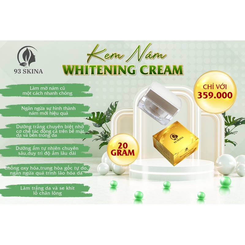 Kem Face dưỡng trắng da - mờ thâm nám - tàn nhang ban đêm giúp da căng mịn WHITENING CREAM 93Skina