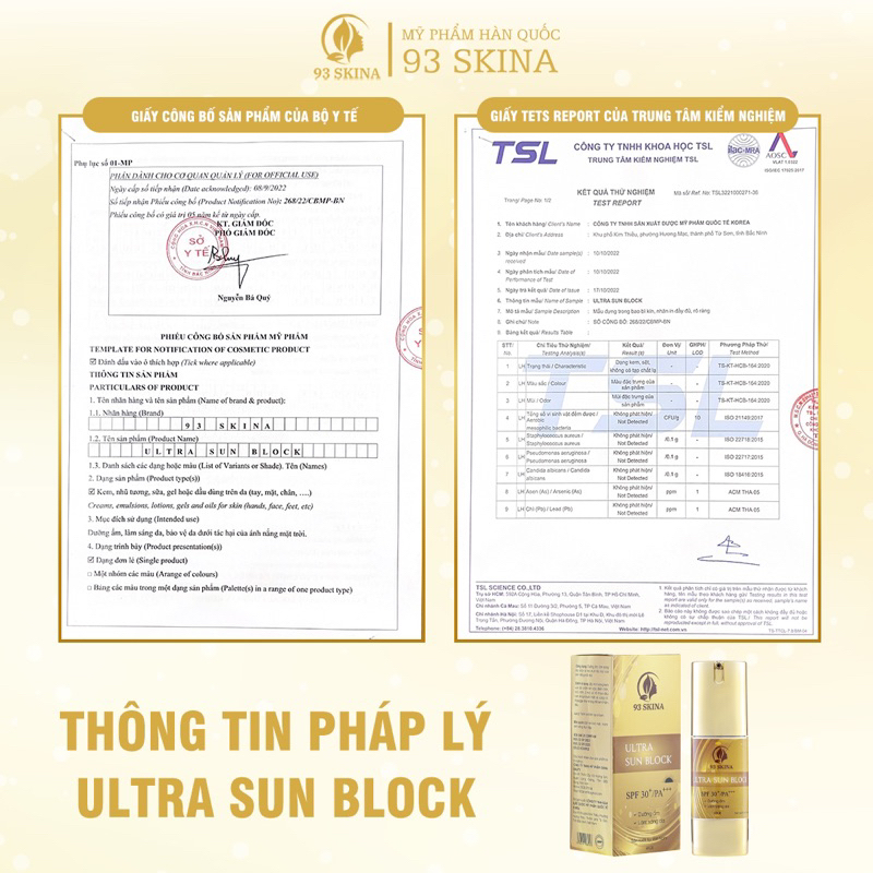 Kem trắng da chống nắng ngăn ngừa lão da lên tone ban ngày ULTRA SUN BLOCK 93Skina