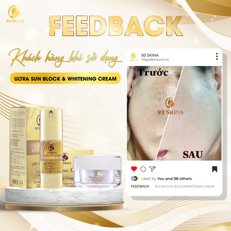 Kem trắng da chống nắng ngăn ngừa lão da lên tone ban ngày ULTRA SUN BLOCK 93Skina