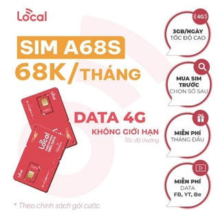 A68S SIM LOCAL A68S - Data 4G Không Giới Hạn - Chỉ 68K/Tháng - Miễn Phí Tháng Đầu