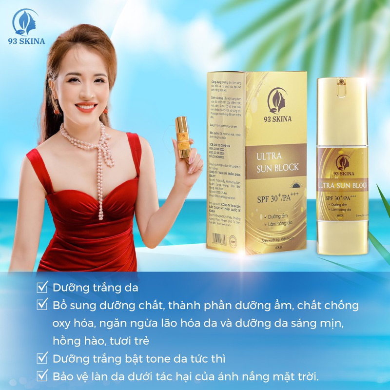 Kem trắng da chống nắng ngăn ngừa lão da lên tone ban ngày ULTRA SUN BLOCK 93Skina