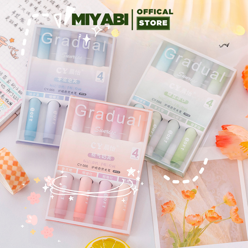 Set Bút Highlight Dạ Quang Set Bút 4 bút màu sắc sáng kích thước lớn ...
