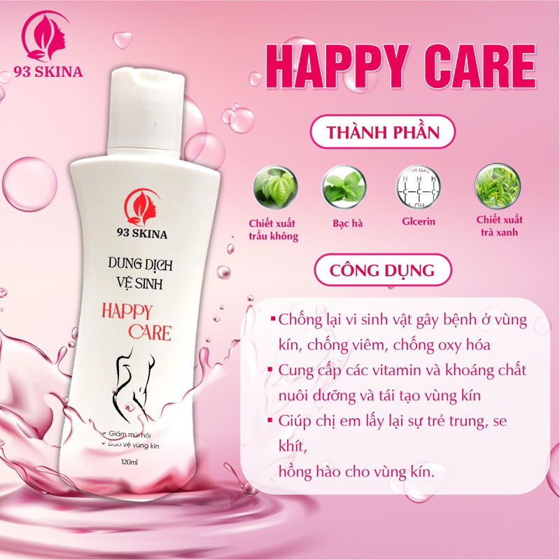Dung dịch vệ dinh phụ nữ giúp làm sach và cân bằng độ PH ,giảm mùi ,ngứa HAPPY CARE 93 skina