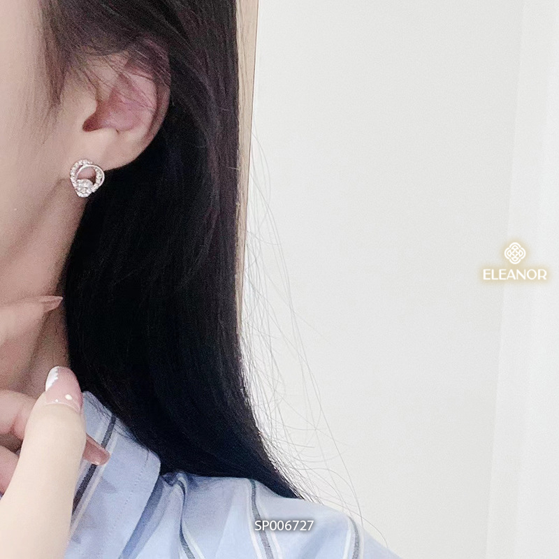 Bông tai nữ chuôi bạc 925 Eleanor Accessories hình tròn khuyên tai đính đá phụ kiện trang sức 6727