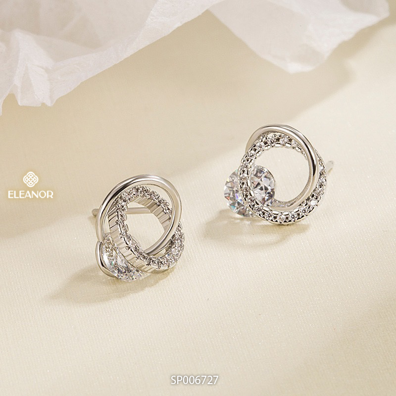Bông tai nữ chuôi bạc 925 Eleanor Accessories hình tròn khuyên tai đính đá phụ kiện trang sức 6727
