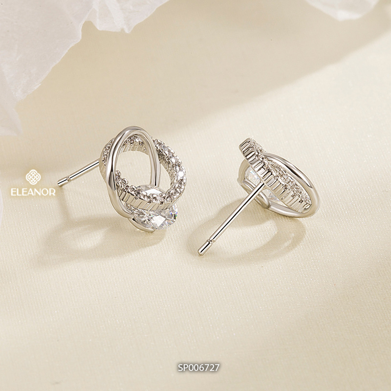 Bông tai nữ chuôi bạc 925 Eleanor Accessories hình tròn khuyên tai đính đá phụ kiện trang sức 6727