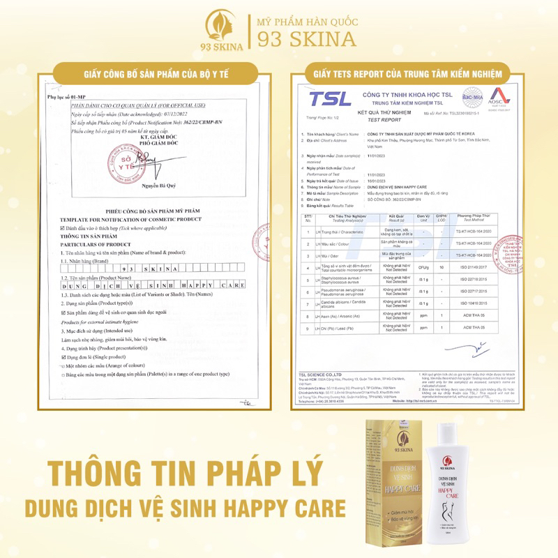 Dung dịch vệ dinh phụ nữ giúp làm sach và cân bằng độ PH ,giảm mùi ,ngứa HAPPY CARE 93 skina