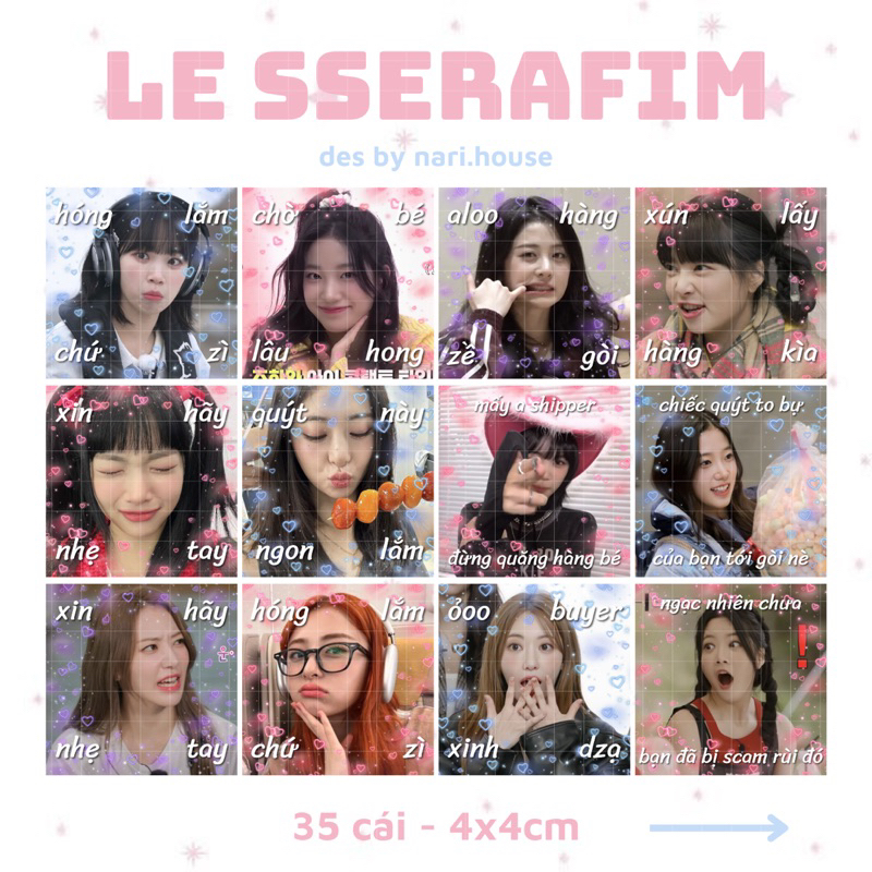 [Sẵn] Set Mix 35 Mẫu Nhãn Dán Sticker Niêm Phong Le Sserafim Đã Cắt Sẵn ...