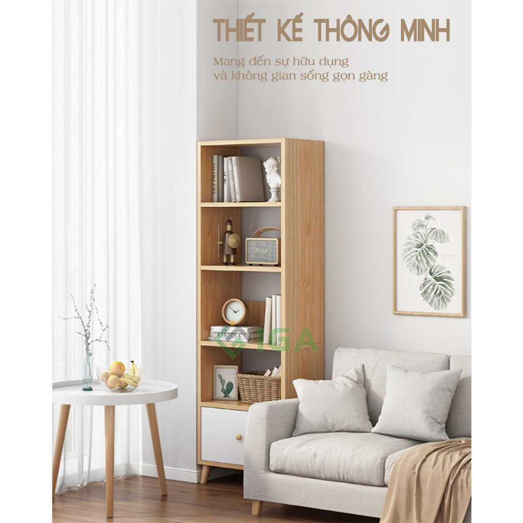 Kệ Tủ sách gỗ 3 4 5 tầng cao cấp decor bàn làm việc phong cách Nordic thương hiệu ILUMIA - GP144 | BigBuy360 - bigbuy360.vn
