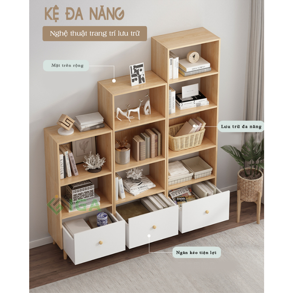 Kệ Tủ sách gỗ 3 4 5 tầng cao cấp decor bàn làm việc phong cách Nordic thương hiệu ILUMIA - GP144 | BigBuy360 - bigbuy360.vn