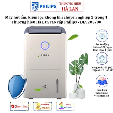 Máy hút ẩm - lọc không khí đa năng cao cấp nhãn hiệu Philips DE5205/00 Cảm biến không khí 4 màu .