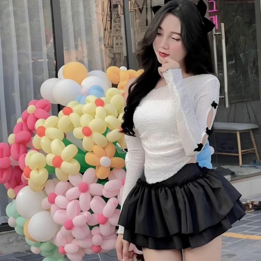 Set Áo Lệch Vai Đính Nơ Tay + Chân Váy Xoè Tầng, Set Đồ Nữ Dự Tiệc Sang Chảnh