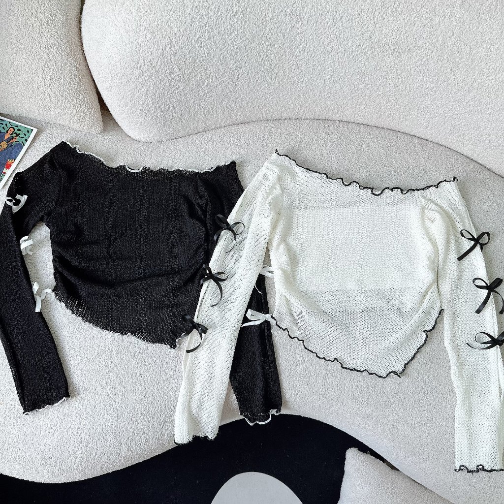 Set Áo Lệch Vai Đính Nơ Tay + Chân Váy Xoè Tầng, Set Đồ Nữ Dự Tiệc Sang Chảnh