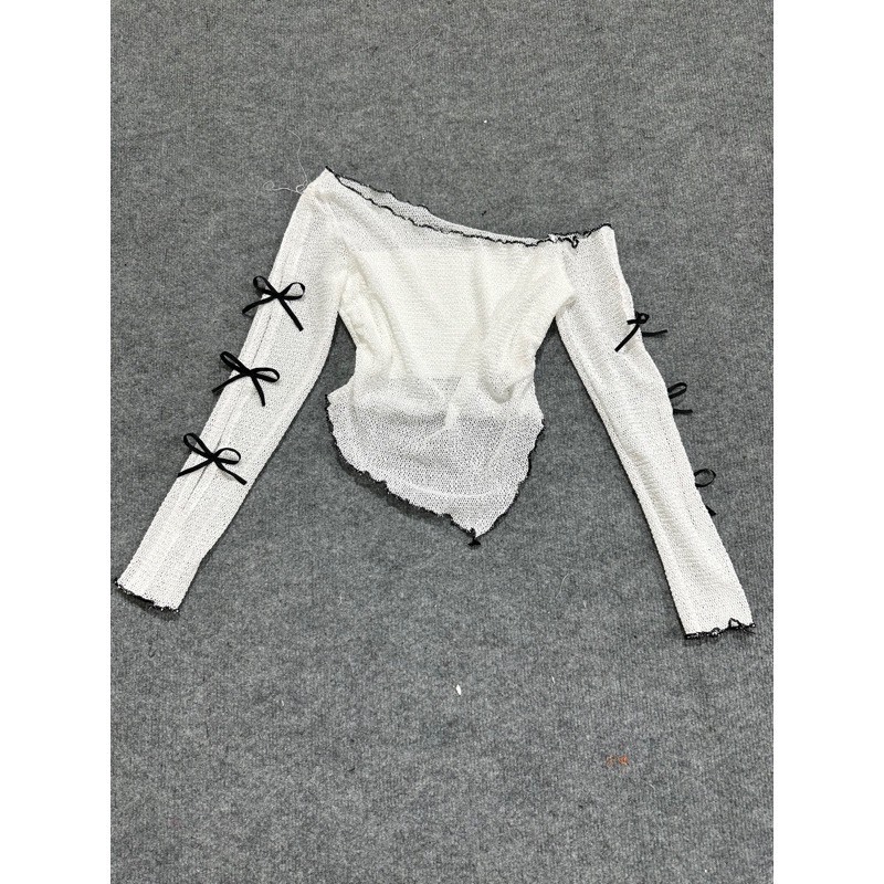 Set Áo Lệch Vai Đính Nơ Tay + Chân Váy Xoè Tầng, Set Đồ Nữ Dự Tiệc Sang Chảnh
