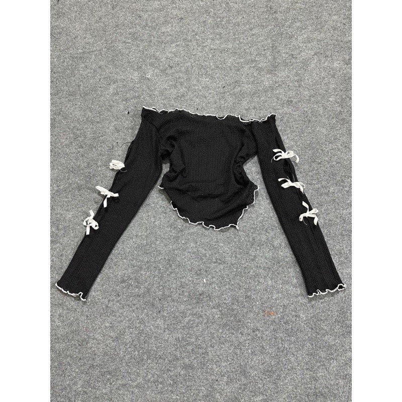 Set Áo Lệch Vai Đính Nơ Tay + Chân Váy Xoè Tầng, Set Đồ Nữ Dự Tiệc Sang Chảnh