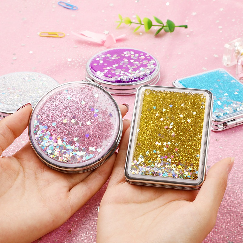 Gương trang điểm hai mặt mini hình chữ nhật hình tròn xinh xắn