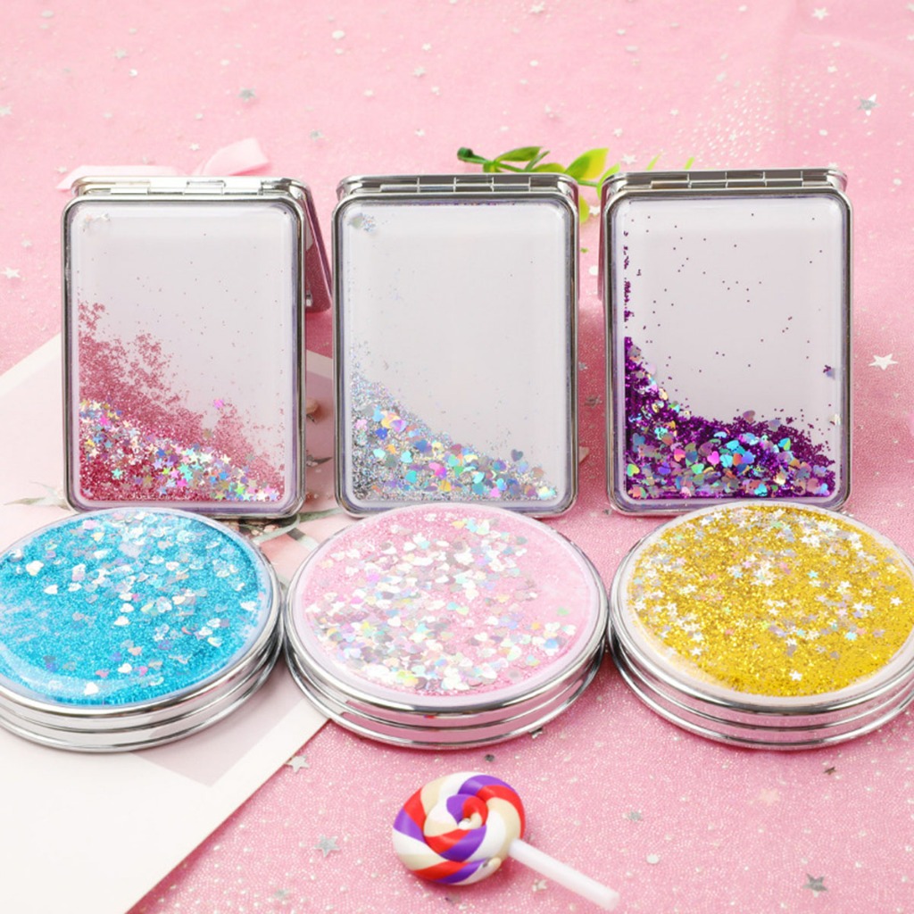 Gương trang điểm hai mặt mini hình chữ nhật hình tròn xinh xắn