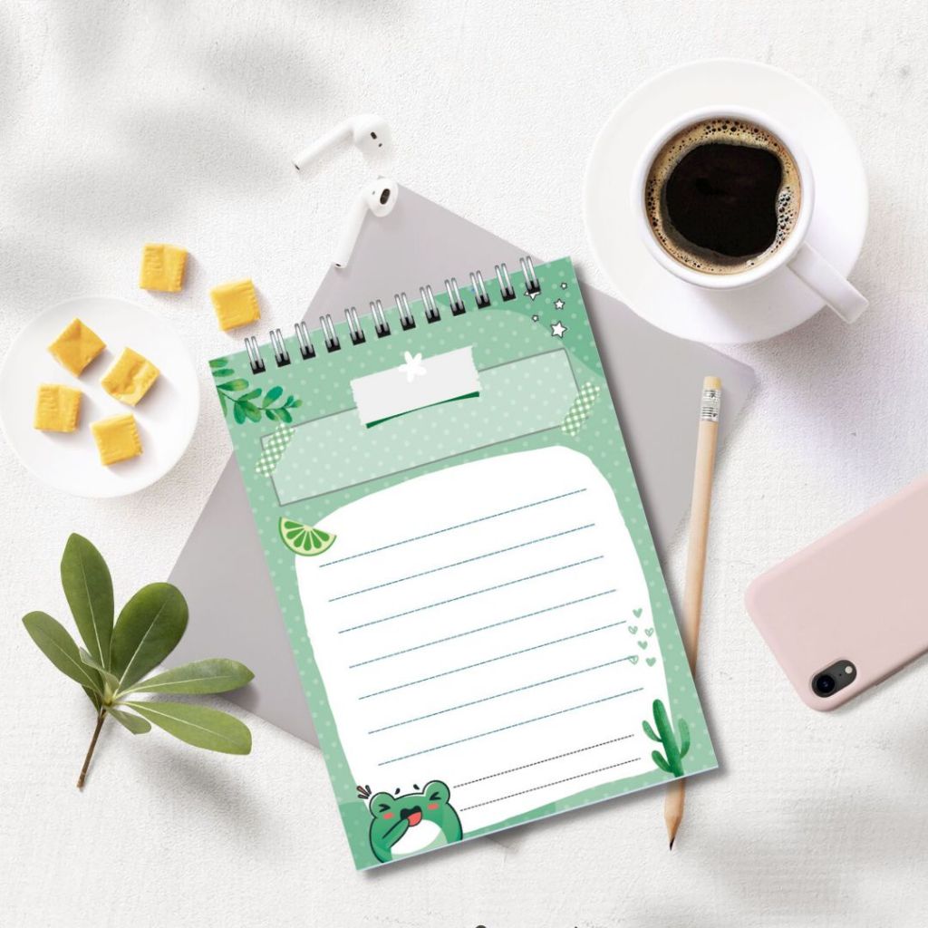 Sổ ghi chép từ vựng, học từ mới, size 14.5x10cm mẫu con ếch