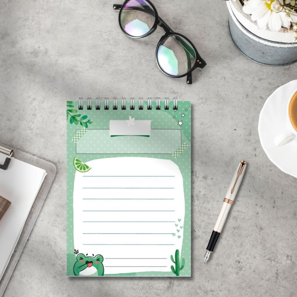 Sổ ghi chép từ vựng, học từ mới, size 14.5x10cm mẫu con ếch