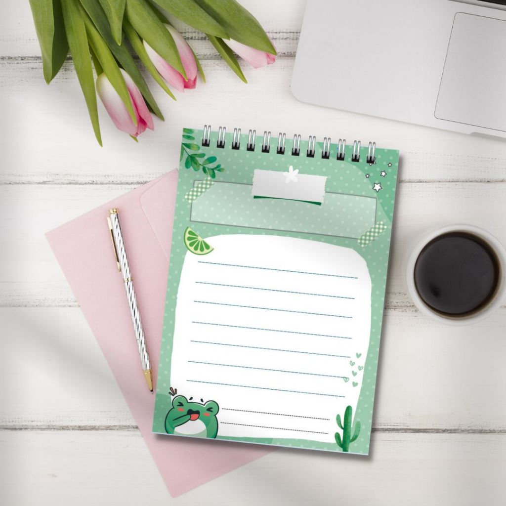 Sổ ghi chép từ vựng, học từ mới, size 14.5x10cm mẫu con ếch