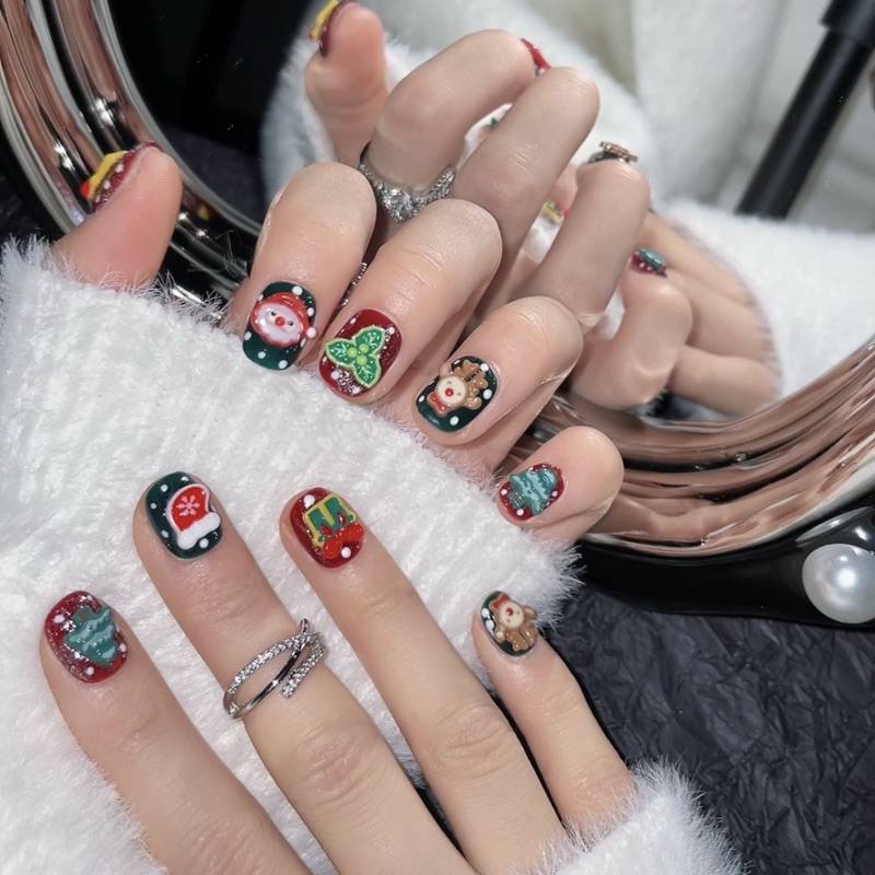 [HANDMADE] Nailbox Noel form ngắn đính charm noel dễ thương