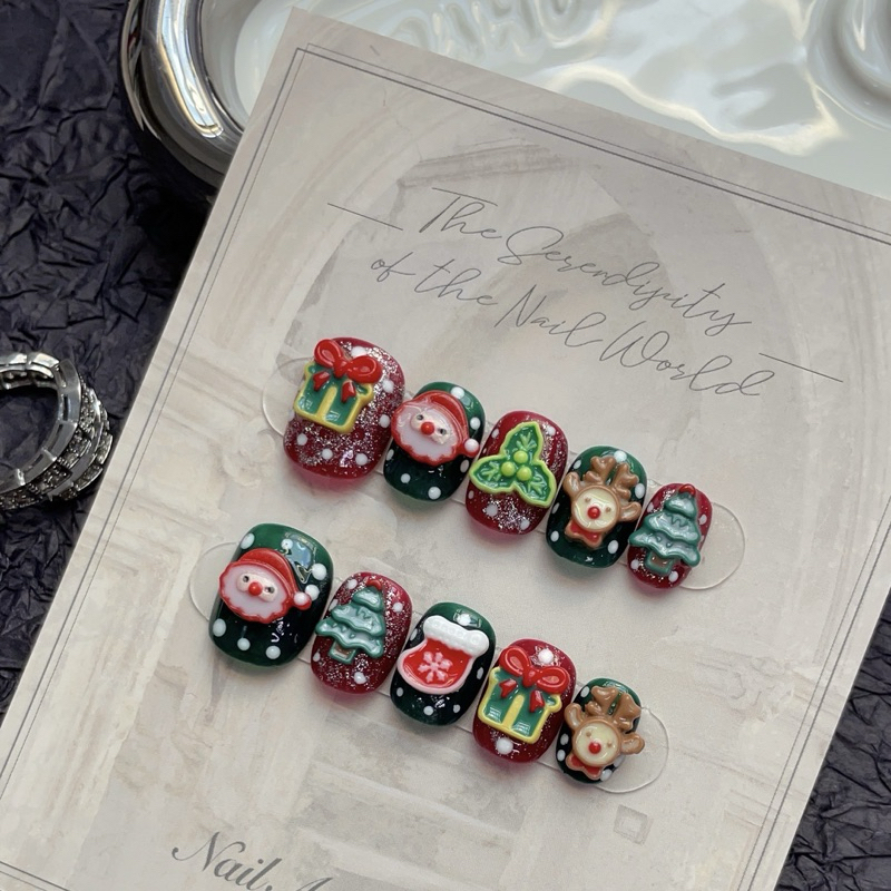 [HANDMADE] Nailbox Noel form ngắn đính charm noel dễ thương