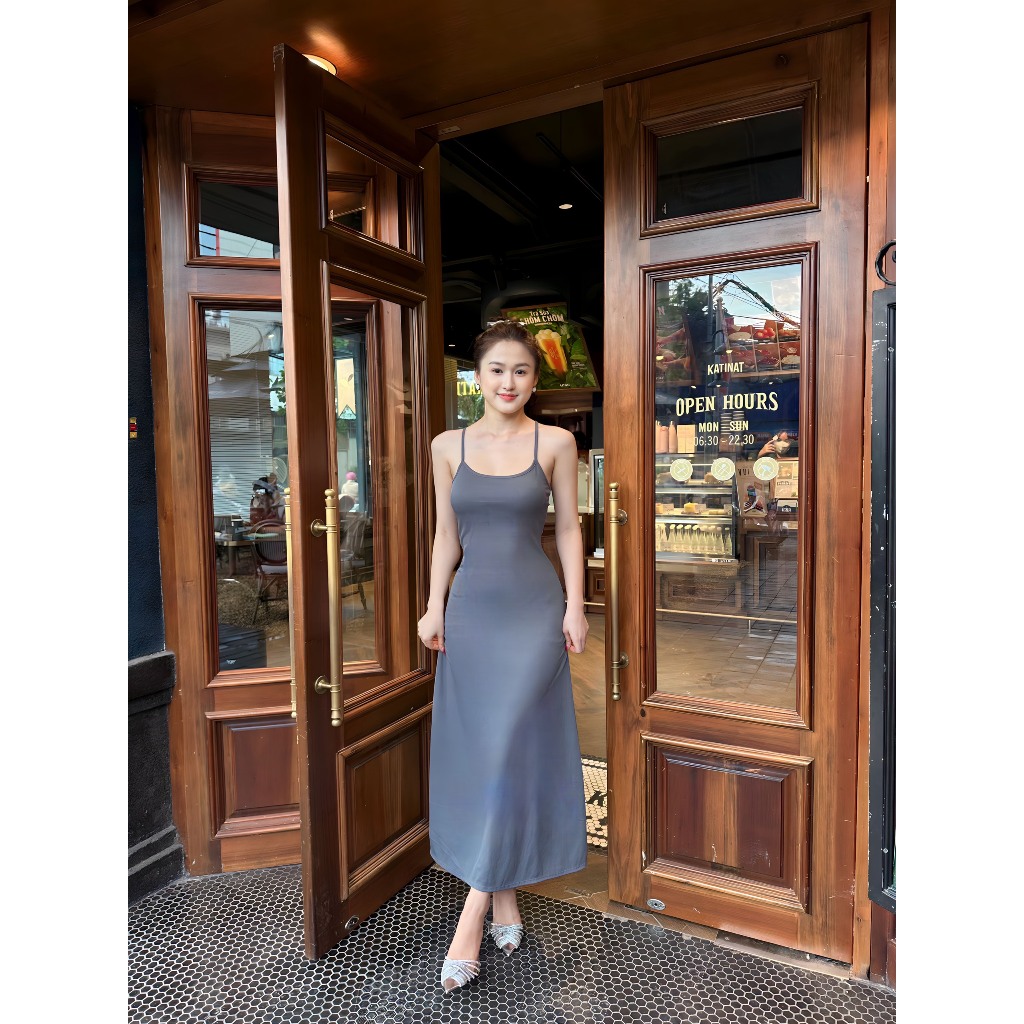 Đầm Body Nữ Hai Dây Dáng Dài Basic Ulzzang Chất Thun Gân Trung Dày Dặn Tôn Dáng - D02