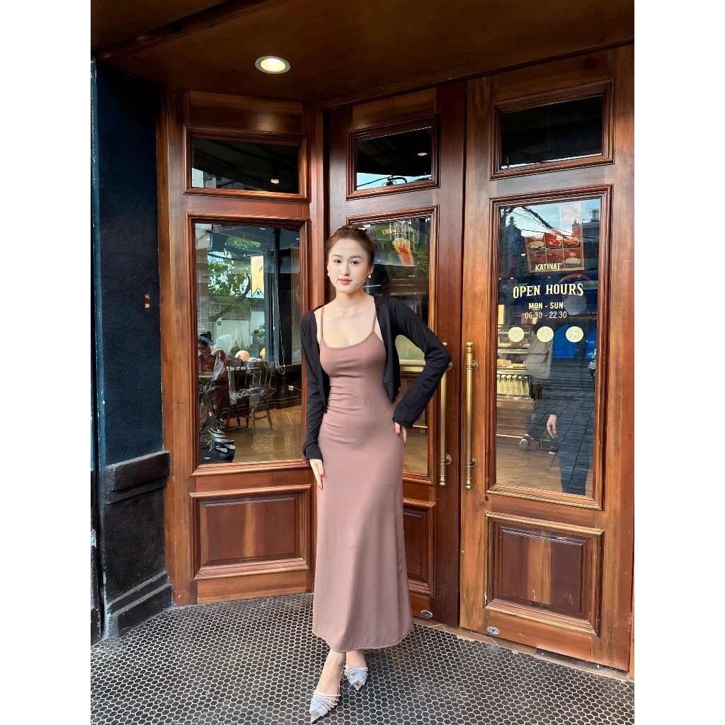 Đầm Body Nữ Hai Dây Dáng Dài Basic Ulzzang Chất Thun Gân Trung Dày Dặn Tôn Dáng - D02