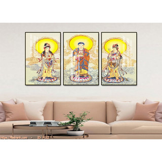 Tranh Treo Tường Phật Giáo Bộ 3 Tấm - Tranh Laminate Tráng Gương (50x70x3cm)