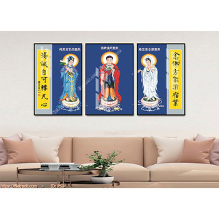 Tranh Treo Tường Phật Giáo Bộ 3 Tấm - Tranh Laminate Tráng Gương (50x70x3cm)