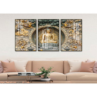 Tranh Treo Tường Phật Giáo Bộ 3 Tấm - Tranh Laminate Tráng Gương (50x70x3cm)