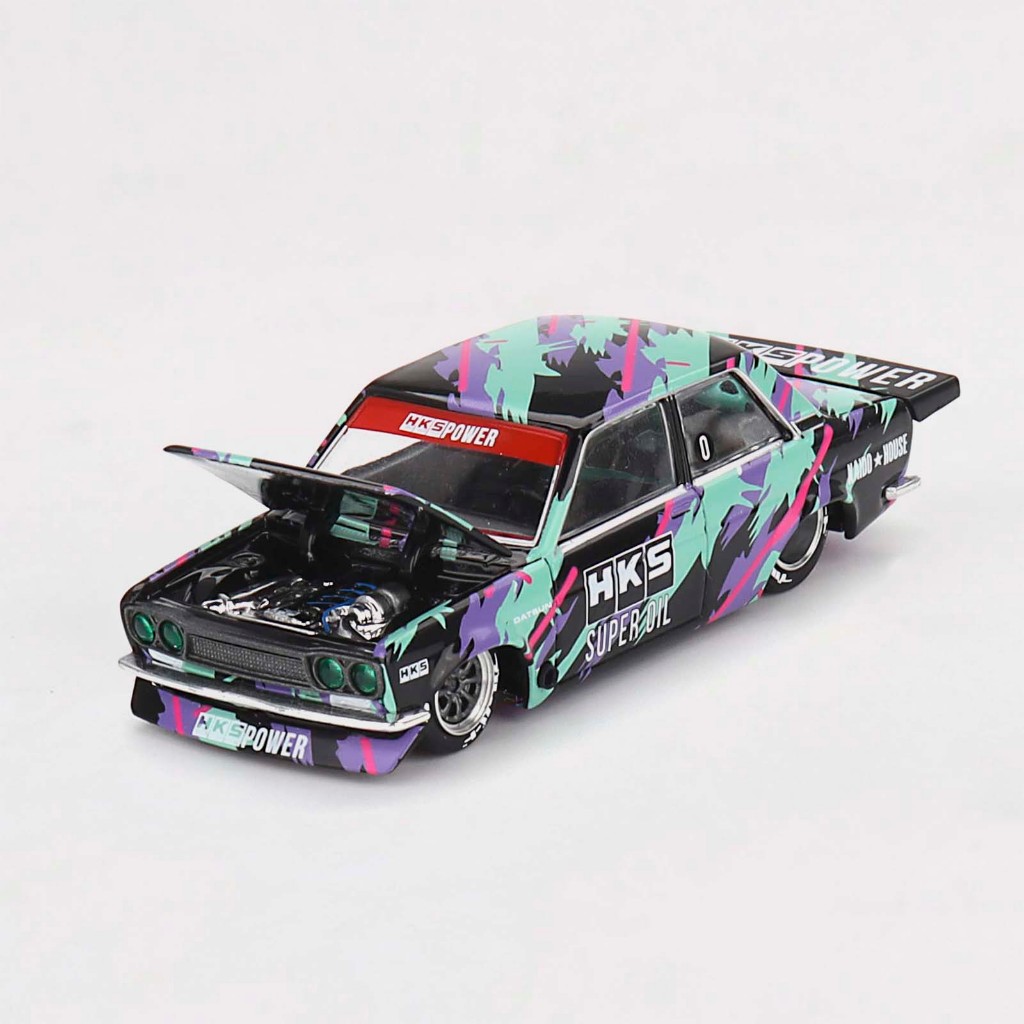 MINIGT KHMG138 Disponibile 1:64 Datsun 510 Pro Street Anniversary Edion Galvanico Cappuccio apribile Pressofuso Modello di auto Kaido House  26