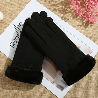 Găng tay nữ mùa đông lót nỉ, giữ ấm với màn hình cảm ứng, da lộn nhiều màu sắc (