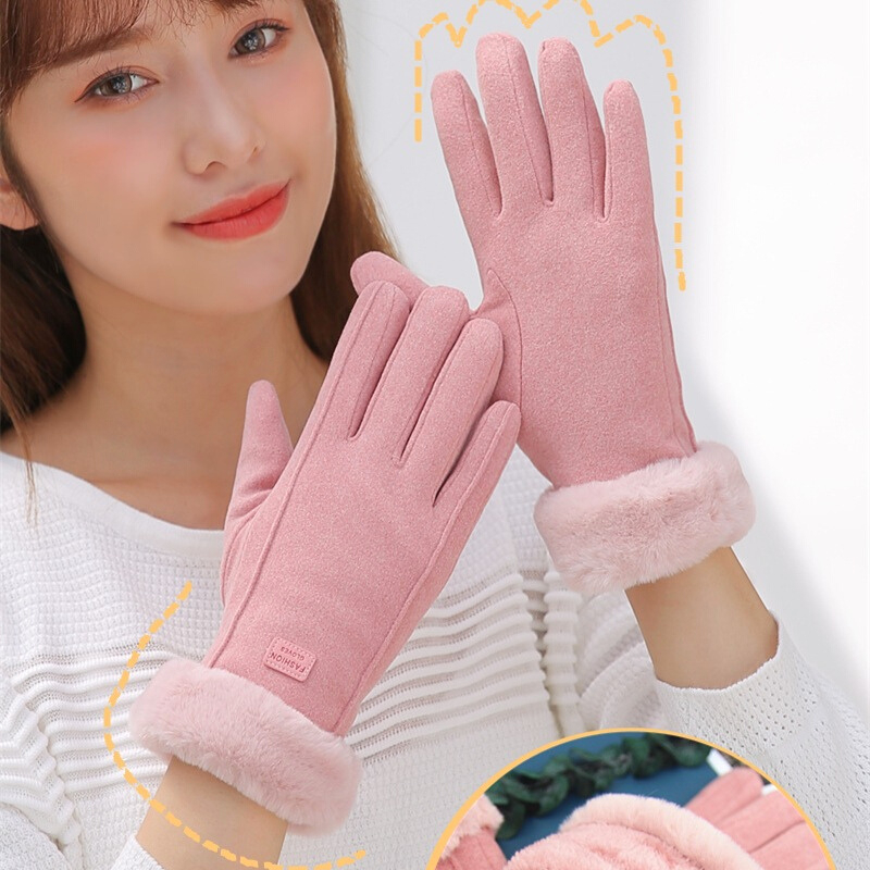 Găng tay lót nỉ giữ nhiệt màn hình cảm ứng da lộn - Găng tay nữ mùa đông nhiều màu (Tuyển   )