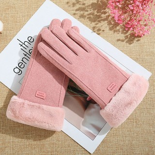 Găng tay nữ mùa đông lót nỉ, giữ ấm với màn hình cảm ứng, da lộn nhiều màu sắc (