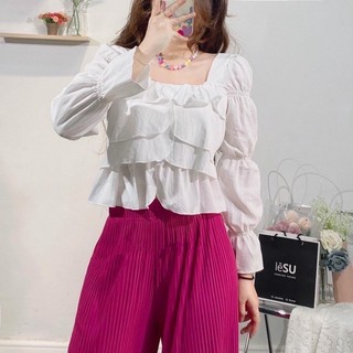 Áo kiểu nữ tay dài cổ vuông vải đủi mền 4 màu mã NA226