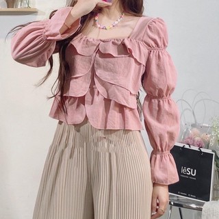 Áo kiểu nữ tay dài cổ vuông vải đủi mền 4 màu mã NA226