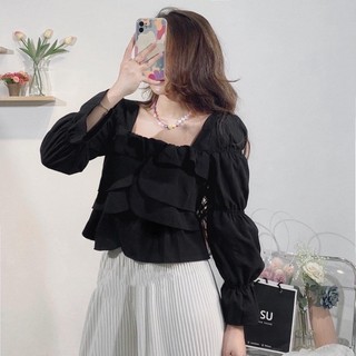 Áo kiểu nữ tay dài cổ vuông vải đủi mền 4 màu mã NA226