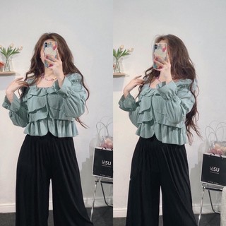 Áo kiểu nữ tay dài cổ vuông vải đủi mền 4 màu mã NA226