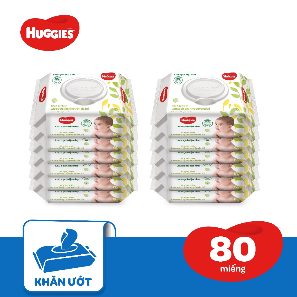 Ảnh Thùng 12 gói Khăn ướt Huggies không mùi (80 miếng/gói) 1