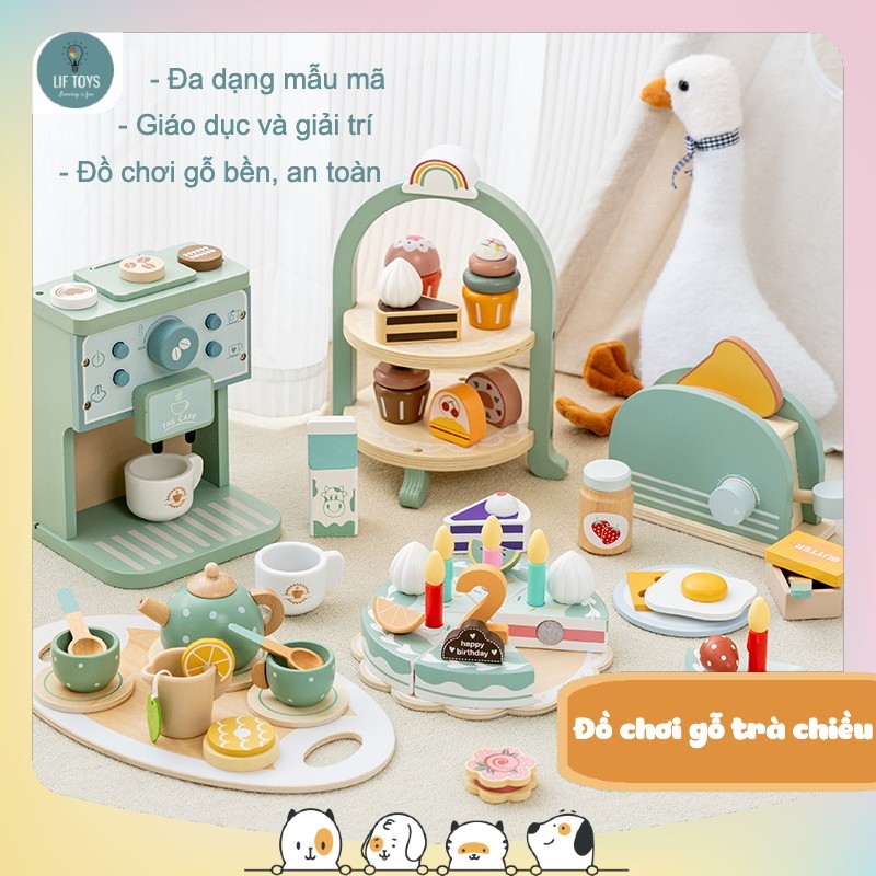 Bộ đồ chơi gỗ tiệc trà chiều bánh ngọt cho bé, Đồ chơi nhập vai set trà ...