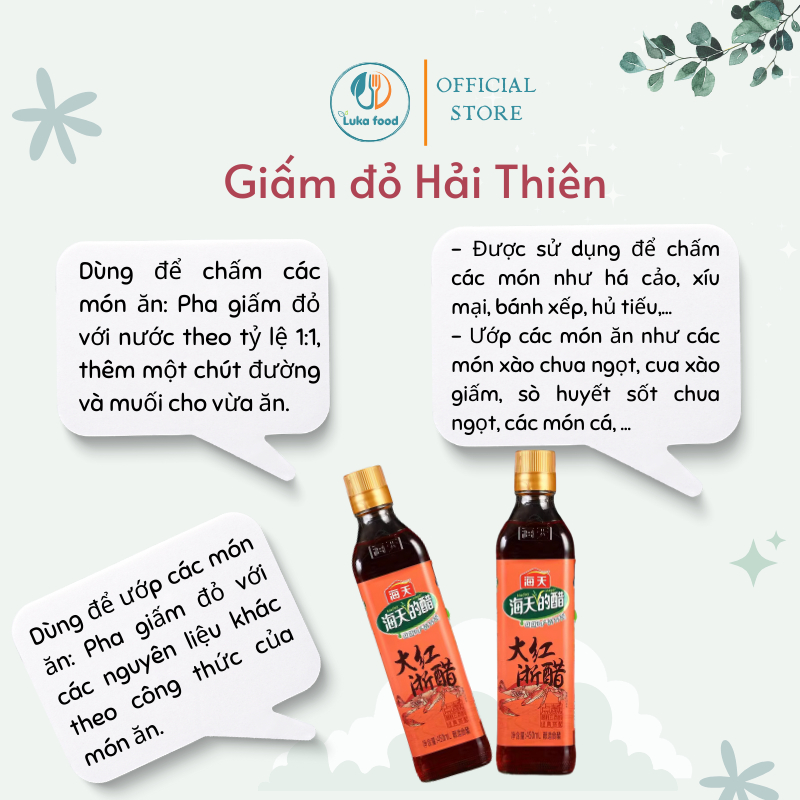 Giấm Đỏ Hải Thiên 450ml - Giấm Tiều Pha Nước Chấm Há Cảo, Hủ Tiếu Mì Gia Truyền, Vị Chua Dịu, Dùng Cho Món Hoa Luka Food
