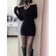 Váy len body trễ vai LOKOSA Váy Dự Tiệc Phong Cách Hàn Quốc Tay Dài Chất Len Màu Đỏ VD007