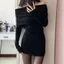 Váy len body trễ vai LOKOSA Váy Dự Tiệc Phong Cách Hàn Quốc Tay Dài Chất Len Màu Đỏ VD007
