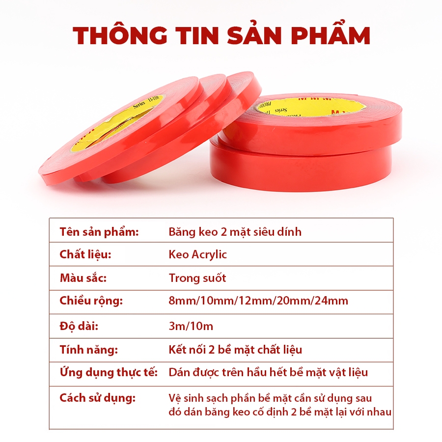 Băng Keo 2 Mặt Siêu Dính Trong Suốt Dán Mọi Vật Dụng CIND 10m