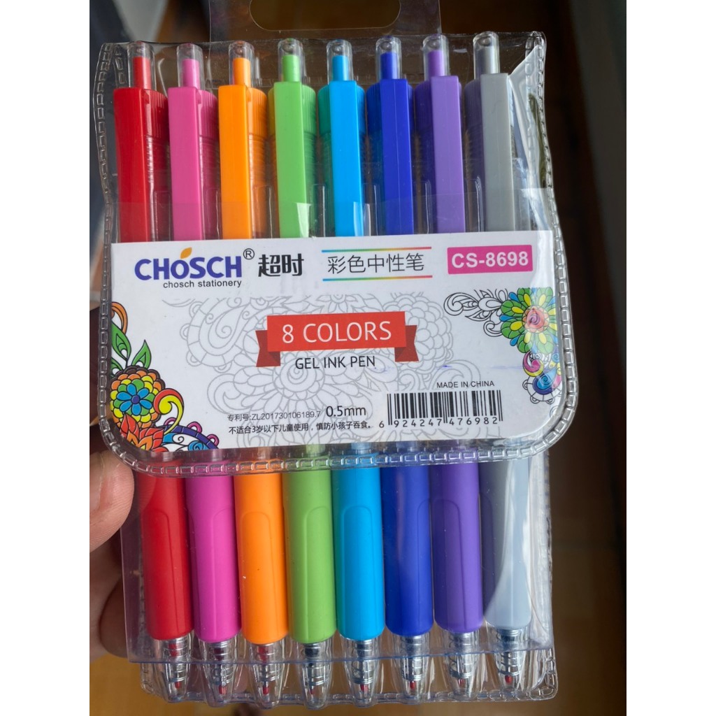 Vỉ 8 cây bút viết gel nước bấm Chosch CS-8698 / CS8698 ngòi 0.5mm nhiều ...