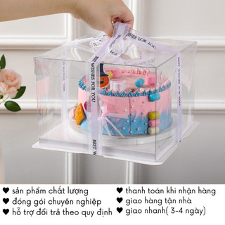 Hộp Mica Trong Suốt Nhựa Đựng Quà Hoa Bánh Kem Ga Tô Vuông KÈM RUY BĂNG Nhiều Size GQ25
